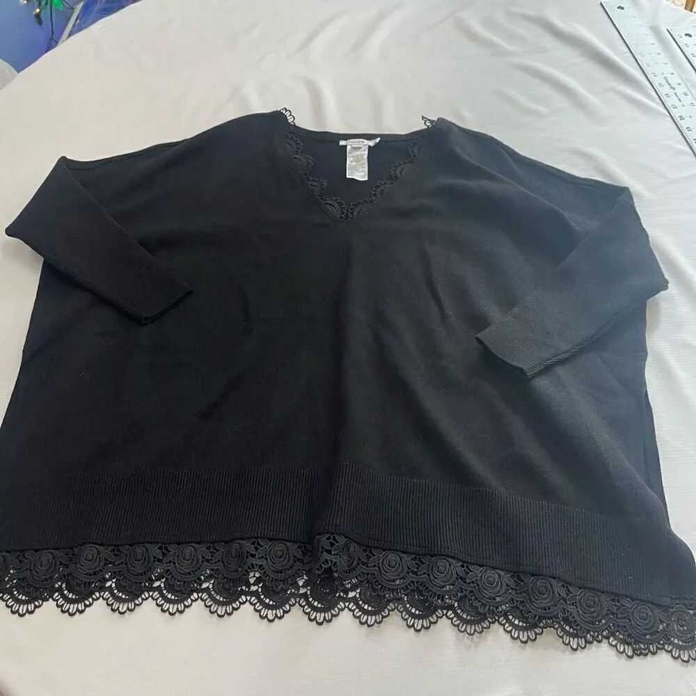 Chico’s Black Lace Sweater Tunic Top Size S/M New